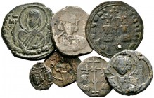  Varia & Lots   (D) Lot Byzanz (7). Lot mit 3 Silbermünzen, 2 Bronzemünzen, 1 Bleisiegel und 1 zeitgenössischen Imitation, um sch. und s.sch.  