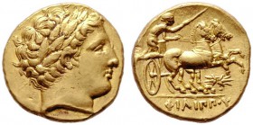  GRIECHISCHE MÜNZEN   MACEDONIA   Könige von Makedonien   Philippos II. (359-336)   (D) Stater (8,59g), Pella, ca. 340-328 v. Chr. Av.: Kopf des Apoll...