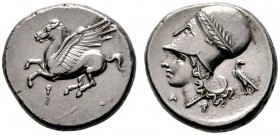  GRIECHISCHE MÜNZEN   KORINTHIA   Korinth   (D) Stater (8,59g), ca. 345-307 v. Chr. Av.: Pegasos n.l., darunter Koppa. Rv.: Kopf der Athena mit korint...
