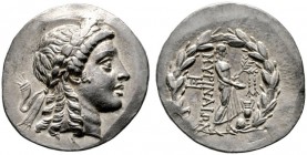  GRIECHISCHE MÜNZEN   AIOLIS   Myrina   (D) Tetradrachme (16,70g), ca. 155-140 v. Chr. Av.: Kopf des Apollon mit Lorbeerkranz n.r. Rv.: MYPINAIΩN, Apo...