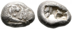  GRIECHISCHE MÜNZEN   LYDIA   Könige von Lydien   Kroisos (561-546)   (D) Hemistater / Siglos (5,08g), Sardeis, ca. 561-546 v. Chr. Av.: Löwenprotome ...