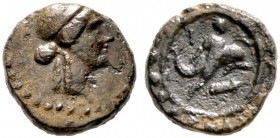  GRIECHISCHE MÜNZEN   CARIA   Iasos   (D) Bronze (2,36g), ca. 250-190 v. Chr. Av.: Kopf des Apollon mit Tainia (?) n.r. Rv.: I-A, Hermias schwimmt mit...