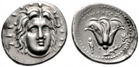  GRIECHISCHE MÜNZEN   CARIA   Rhodos   (D) Didrachme (6,66g), Magistrat Timotheos, ca. 250-230 v. Chr. Av.: Kopf des Helios mit Strahlenkrone v.v., le...