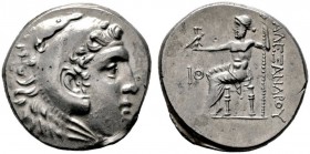  GRIECHISCHE MÜNZEN   PAMPHYLIA   Perge   (D) Tetradrachme (Alexandreier) (15,65g), Jahr 19 = 203-202 v. Chr. Av.: Kopf des Herakles mit Löwenhaube n....