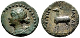  GRIECHISCHE MÜNZEN   CAPPADOCIA   Könige von Kappadokien   Ariarathes X. Eusebes (42-36)   (D) Bronze (3,43g), Eusebeia-Mazaka. Av.: Büste der Artemi...