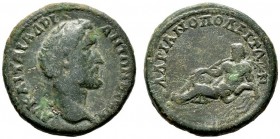  RÖMISCHE PROVINZIALPRÄGUNGEN   THRACIA   Hadrianopolis   Antoninus Pius (138-161)   (D) Lokalbronze (9,70g). Av.: Kopf n.r. Rv.: Flussgott mit Schilf...