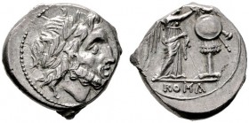  RÖMISCHE REPUBLIK   Anonyme Prägungen   (D) Victoriatus (3,26g), unbekannte Münzstätte auf Sizilien, 211-208 v. Chr. Av.: Kopf des Iuppiter mit Lorbe...