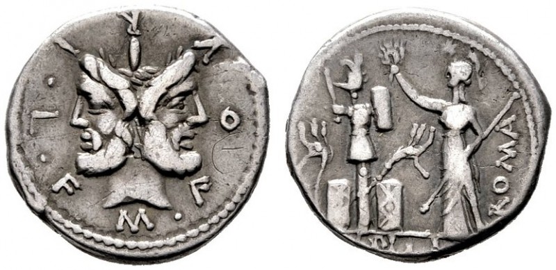  RÖMISCHE REPUBLIK   M. Furius Philus L.f.   (D) Denarius (3,82g), Roma, 119 v. ...