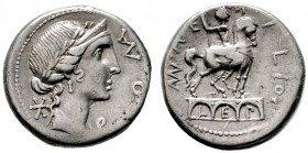  RÖMISCHE REPUBLIK   Mn. Aemilius Lepidus   (D) Denarius (3,95g), Roma, 114/113 v. Chr. Weiblicher Kopf mit Lorbeerkranz und Diadem, dahinter Wertzeic...