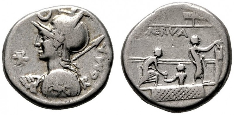  RÖMISCHE REPUBLIK   P. Licinius Nerva   (D) Denarius (3,86g), Roma, 113/112 v. ...