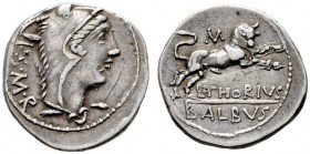  RÖMISCHE REPUBLIK   L. Thorius Balbus   (D) Denarius (3,93g), Roma, 105 v. Chr. Kopf der Iuno Sospita mit Ziegenfellhaube / Stier, darüber Kontrollma...
