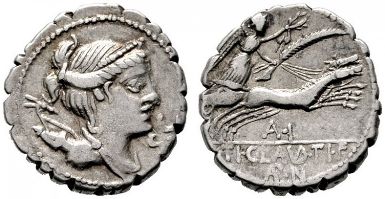  RÖMISCHE REPUBLIK   Ti. Claudius Nero   (D) Denarius (Serratus) (3,75g), Roma, ...
