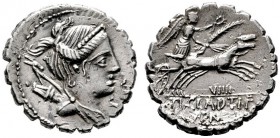  RÖMISCHE REPUBLIK   Ti. Claudius Nero   (D) Denarius (Serratus) (3,91g), Roma, 79 v. Chr. Büste der Diana mit Diadem sowie Bogen und Köcher über link...