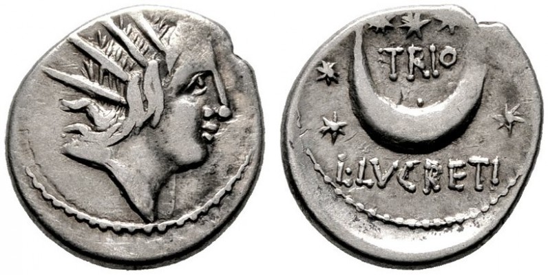  RÖMISCHE REPUBLIK   L. Lucretius Trio   (D) Denarius (3,75g), Roma, 76 v. Chr. ...