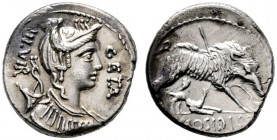 RÖMISCHE REPUBLIK   C. Hosidius C.f. Geta   (D) Denarius (3,82g), Roma, 68 v. Chr. Büste der Diana mit Diadem sowie Bogen und Köcher über linker Schu...