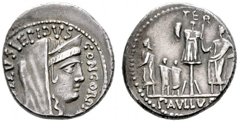  RÖMISCHE REPUBLIK   L. Aemilius Lepidus Paullus   (D) Denarius (3,95g), Roma, 6...