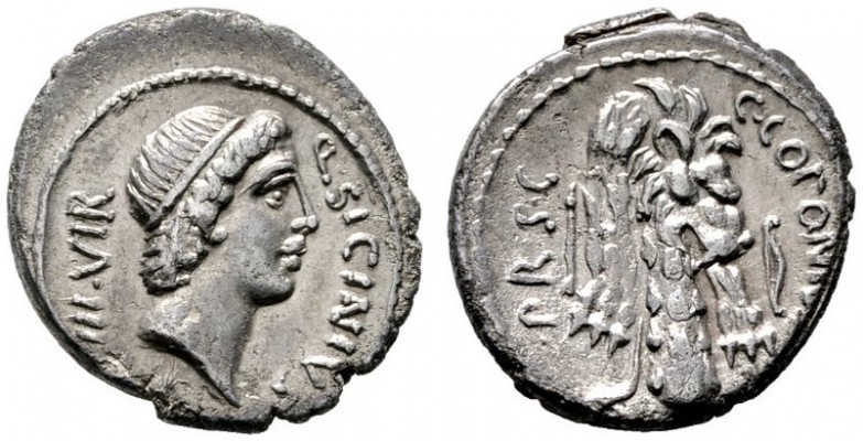  RÖMISCHE REPUBLIK   Q. Sicinius, C. Coponius   (D) Denarius (3,61g), Heeresmünz...
