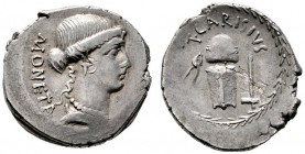  RÖMISCHE REPUBLIK   T. Carisius   (D) Denarius (3,56g), Roma, 46 v. Chr. Av.: MONETA, Kopf der Iuno Moneta n.r. Rv.: T CARISIVS, Pileus mit Lorbeerkr...