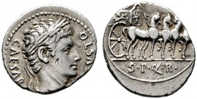  RÖMISCHE KAISERZEIT   Augustus (27 v.Chr.-14 n.Chr.)   (D) Denarius (3,67g), Münzstätte in Spanien (Colonia Patricia?), 18 v. Chr. Av.: CAESARI - AVG...