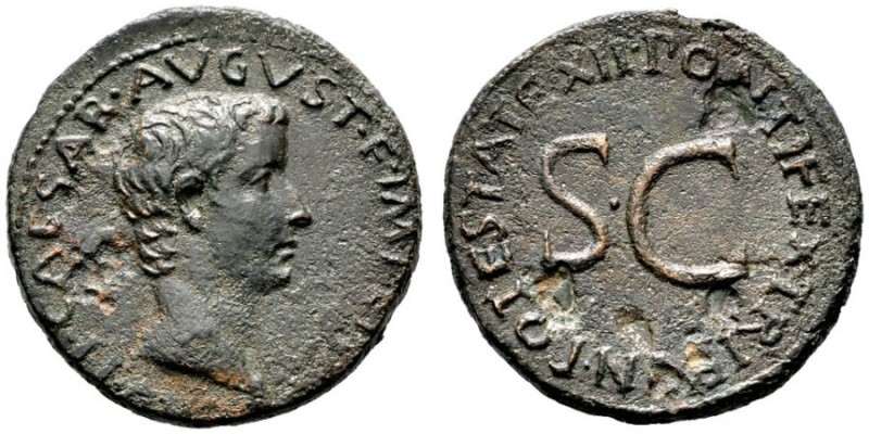  RÖMISCHE KAISERZEIT   Tiberius (14-37)   (D)  als Caesar 4-14. As (10,65g), Rom...
