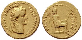  RÖMISCHE KAISERZEIT   Tiberius (14-37)   (D)  als Augustus. Aureus (7,58g), Lugdunum (Lyon), 15-18 n. Chr. Av.: TI CAESAR DIVI - AVG F AVGVSTVS, Kopf...
