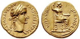  RÖMISCHE KAISERZEIT   Tiberius (14-37)   (D) Aureus (7,86g), Lugdunum (Lyon), 18-35 n. Chr. Av.: TI CAESAR DIVI - AVG F AVGVSTVS, Kopf mit Lorbeerkra...