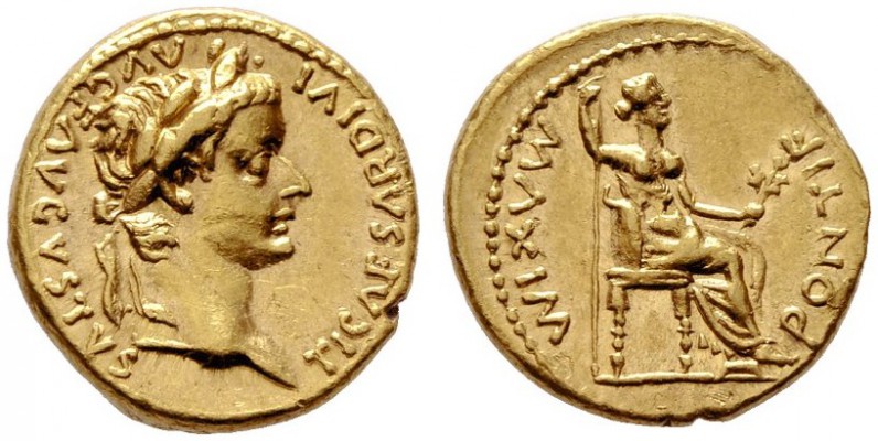  RÖMISCHE KAISERZEIT   Tiberius (14-37)   (D) Aureus (7,81g), Lugdunum (Lyon), 1...