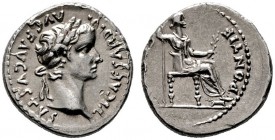  RÖMISCHE KAISERZEIT   Tiberius (14-37)   (D) Denarius (3,76g), Lugdunum (Lyon), 18-35 n. Chr. Av.: TI CAESAR DIVI - AVG F AVGVSTVS, Kopf mit Lorbeerk...