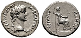  RÖMISCHE KAISERZEIT   Tiberius (14-37)   (D) Denarius (3,78g), Lugdunum (Lyon), 36-37 n. Chr. Av.: TI CAESAR DIVI - AVG F AVGVSTVS, Kopf mit Lorbeerk...