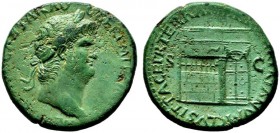  RÖMISCHE KAISERZEIT   Nero (54-68)   (D) Sestertius (20,25g), Lugdunum (Lyon), 65 n. Chr. Av.: NERO CLAVD CAESAR AVG GER P M TR P IMP P P, Kopf mit L...