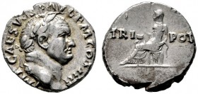  RÖMISCHE KAISERZEIT   Vespasianus (69-79)   (D) Denarius (3,46g), Roma, 72-73 n. Chr. Av.: IMP CAES VESP AVG P M COS IIII, Kopf mit Lorbeerkranz n.r....