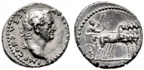  RÖMISCHE KAISERZEIT   Vespasianus (69-79)   (D) Denarius (3,60g), Antiochia (Antakya), 72-73 n. Chr. Av.: IMP CAES VESP - AVG P M COS IIII, Kopf mit ...