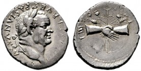  RÖMISCHE KAISERZEIT   Vespasianus (69-79)   (D) Denarius (3,38g), Ephesus (Efes)?, 76 n. Chr. Av.: IMP CAESAR VESPASIANVS AVG, Kopf mit Lorbeerkranz ...