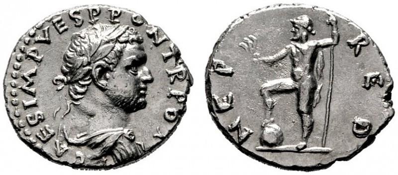  RÖMISCHE KAISERZEIT   Titus (79-81)   (D)  als Caesar 69-79. Denarius (2,94g), ...