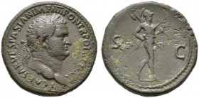  RÖMISCHE KAISERZEIT   Titus (79-81)   (D) Sestertius (23,07g), Roma, Juli 72-Juni 73 n. Chr. Av.: T CAESAR VESPASIAN IMP IIII PON TR POT II COS II, K...