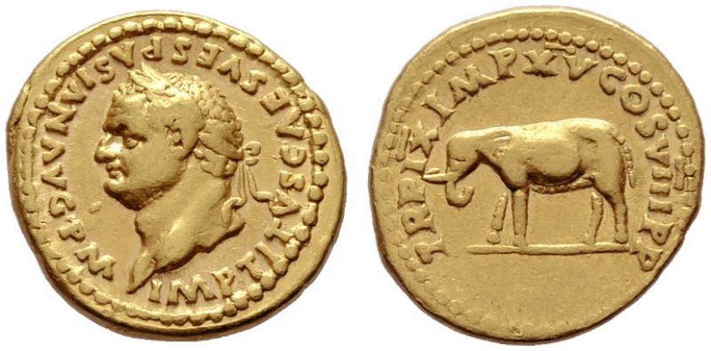  RÖMISCHE KAISERZEIT   Titus (79-81)   (D)  als Augustus. Aureus (7,09g), Roma, ...