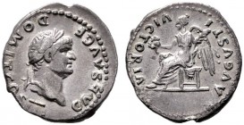  RÖMISCHE KAISERZEIT   Domitianus (81-96)   (D) Quinarius (1,57g), Roma, 75 n. Chr. Av.: CAES AVG F - DOMIT COS III, Kopf mit Lorbeerkranz n.r. Rv.: V...
