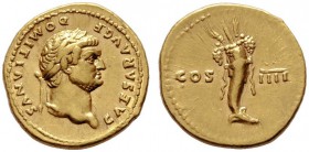  RÖMISCHE KAISERZEIT   Domitianus (81-96)   (D) Aureus (7,37g), Roma, Anfang 76-Anfang 77 n. Chr. Av.: CAESAR AVG F - DOMITIANVS, Kopf mit Lorbeerkran...