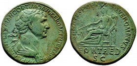  RÖMISCHE KAISERZEIT   Traianus (98-117)   (D) Sestertius (24,46g), Roma, Winter 114-Anfang 116 n. Chr. Büste mit Lorbeerkranz und Drapierung / Fortun...