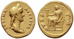  RÖMISCHE KAISERZEIT   Sabina (128-136)   (D) Aureus (7,03g), Roma, 128-136 n. Chr. Av.: SABINA - AVGVSTA, Büste mit Haarband und Drapierung n.r. Rv.:...