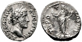  RÖMISCHE KAISERZEIT   Antoninus Pius (138-161)   (D) Denarius (3,34g), Roma, auf die vierte Liberalitas, Frühjahr 145 n. Chr. Kopf mit Lorbeerkranz /...