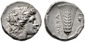  GRIECHISCHE MÜNZEN   LUCANIA   Metapontion   (D) Nomos/Stater (7,83g), ca. 290-280 v. Chr. Av.: Kopf der Demeter mit Ährenkranz n.r., dahinter Δ. Rv....