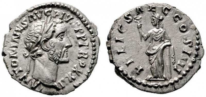  RÖMISCHE KAISERZEIT   Antoninus Pius (138-161)   (D) Denarius (3,30g), Roma, 15...