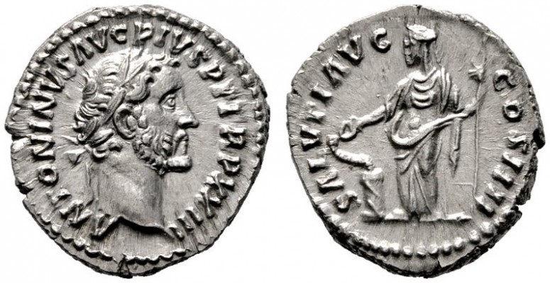  RÖMISCHE KAISERZEIT   Antoninus Pius (138-161)   (D) Denarius (2,99g), Roma, 15...