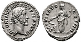  RÖMISCHE KAISERZEIT   Antoninus Pius (138-161)   (D) Denarius (2,99g), Roma, 159-160 n. Chr. Kopf mit Lorbeerkranz / Salus mit Patera und Szepter vor...
