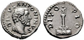  RÖMISCHE KAISERZEIT   Antoninus Pius (138-161)   (D) Denarius (3,29g), Roma, 161 n. Chr. Büste mit leichter Drapierung an linker Schulter / Säule hin...
