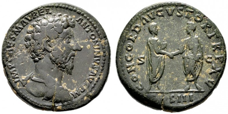  RÖMISCHE KAISERZEIT   Marcus Aurelius (161-180)   (D)  als Augustus. Sestertius...