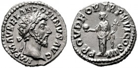  RÖMISCHE KAISERZEIT   Marcus Aurelius (161-180)   (D) Denarius (3,28g), Roma, Dezember 161-Dezember 162 n. Chr. Kopf mit Lorbeerkranz / Providentia m...