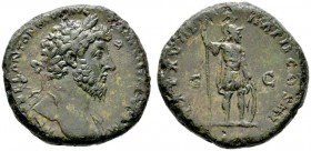  RÖMISCHE KAISERZEIT   Marcus Aurelius (161-180)   (D) Sestertius (25,59g), Roma, Dezember 163-Dezember 164 n. Chr. Büste mit Lorbeerkranz und leichte...