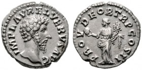  RÖMISCHE KAISERZEIT   Lucius Verus (161-169)   (D) Denarius (3,38g), Roma, März-Dezember 161 n. Chr. Kopf / Providentia mit Globus und Cornucopiae. R...
